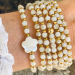 Sautoir Flore en perles à facettes blanc vintage